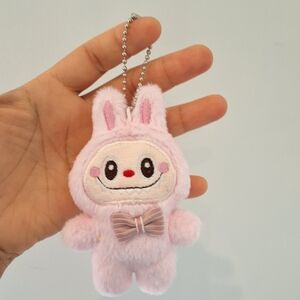 NEW PINK LABUBU PLUSH WITH BOW TIE KEYCHAIN BAG CHARM